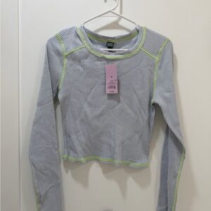 Wild Fable Gray Long Sleeve Top with Neon Green Accents
